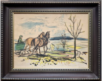 Podzimní krajina s povozem