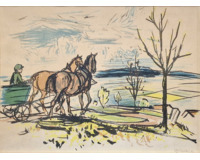 Podzimní krajina s povozem