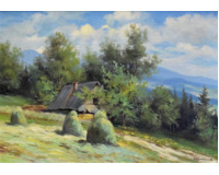 Snopy před chalupou