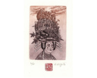 Japonka a vodopád - exlibris Janě Pomyjové- 2 kusy