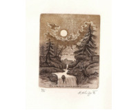 Japonka a vodopád - exlibris Janě Pomyjové- 2 kusy