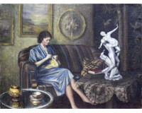 Žena při vyšívání