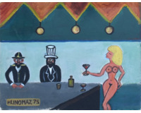 Dva muži a nahá servírka