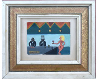 Dva muži a nahá servírka