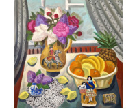 Peonies and fruits