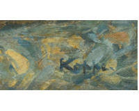 Zátiší se sochou a květinami