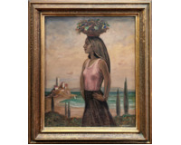 Dívka s košíkem ovoce na hlavě