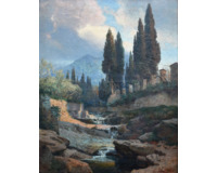 Italská krajina s cypřiši a bystřinou Italská krajina s cypřiši a bystřinou