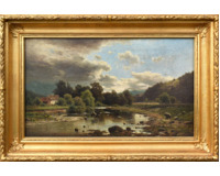 Krajina se statkem u řeky