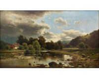 Krajina se statkem u řeky