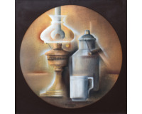 Zátiší z lampou a konvičkou