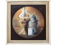 Zátiší z lampou a konvičkou